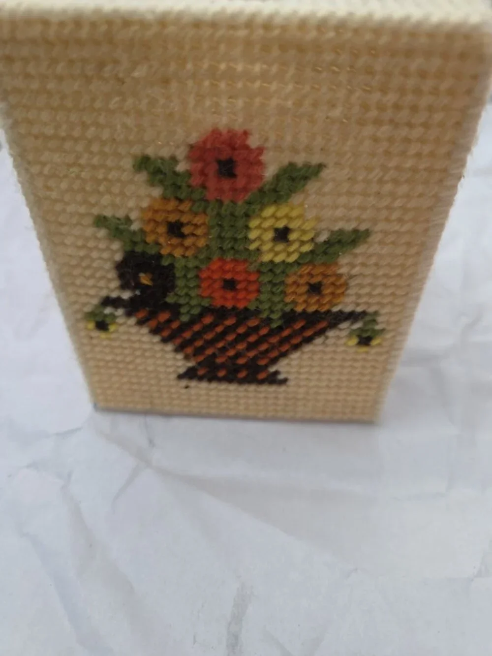 2 PCS HANDMADE NEEDLEPOINT CANVAS TISSUE BOX COVERS